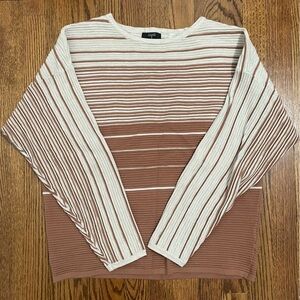 Tahari Tan Rust Brown Striped Ribbed Pullover Shirt Size Medium